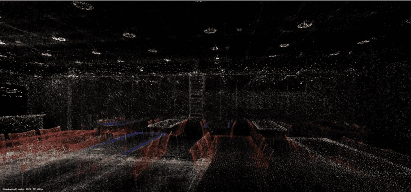 An indoor space reconstructed as a 3D point-based spatial scene