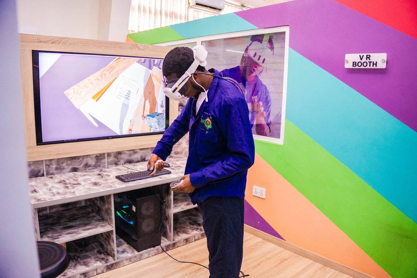 An early SkillForge VR testing session with a headset user